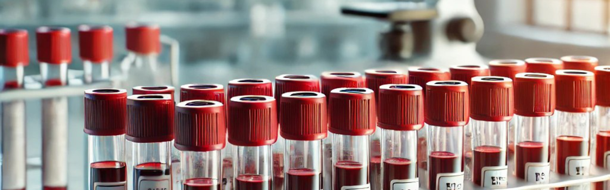 En rad blodprovsrör fyllda med blod