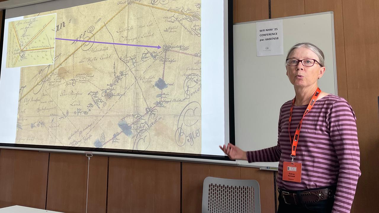 En kvinna står framför en projektorskärm.