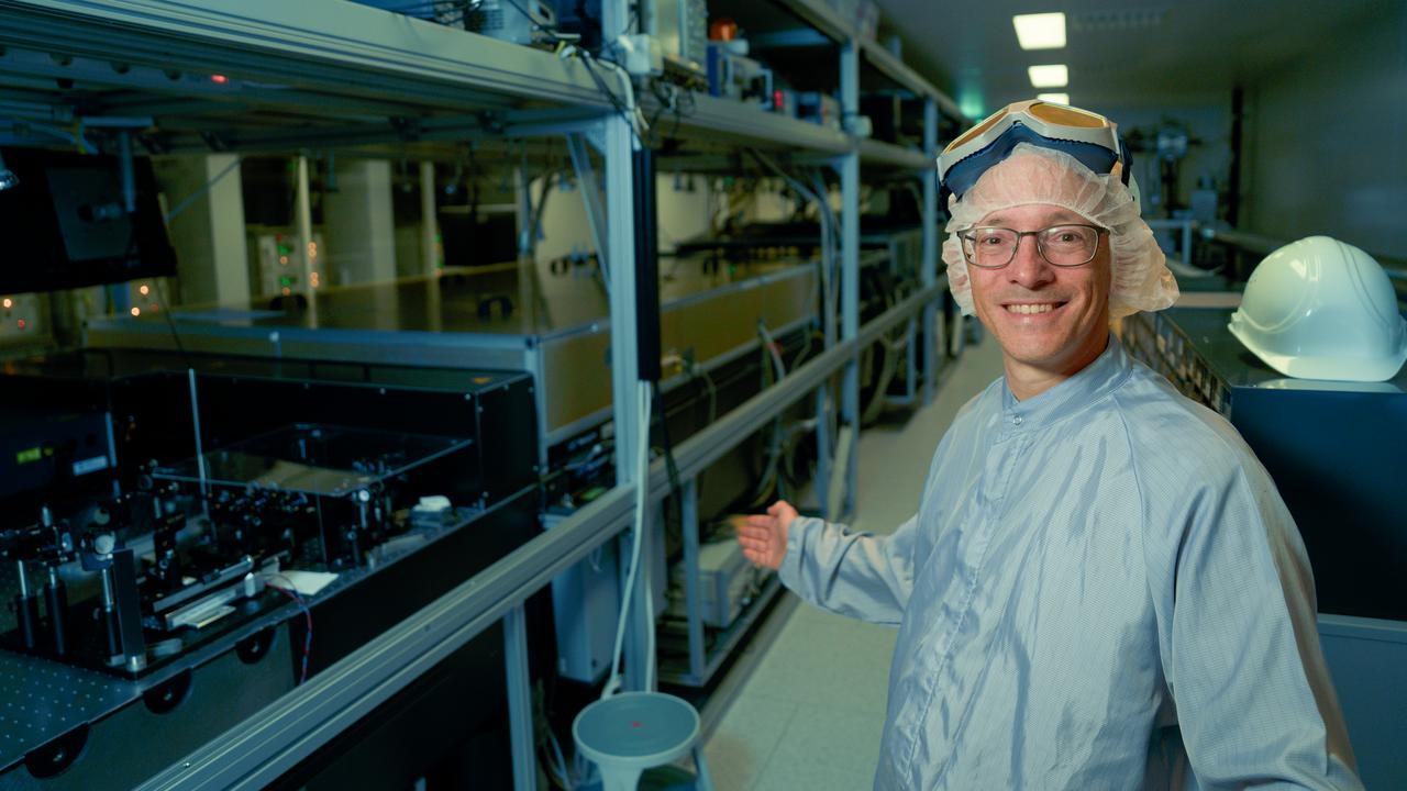 Laszlo Veisz in front of the Light Wave Synthesizer 100 (LWS100) laser at the Relativistic Attosecond Physics Laboratory (REAL), Department of Physics