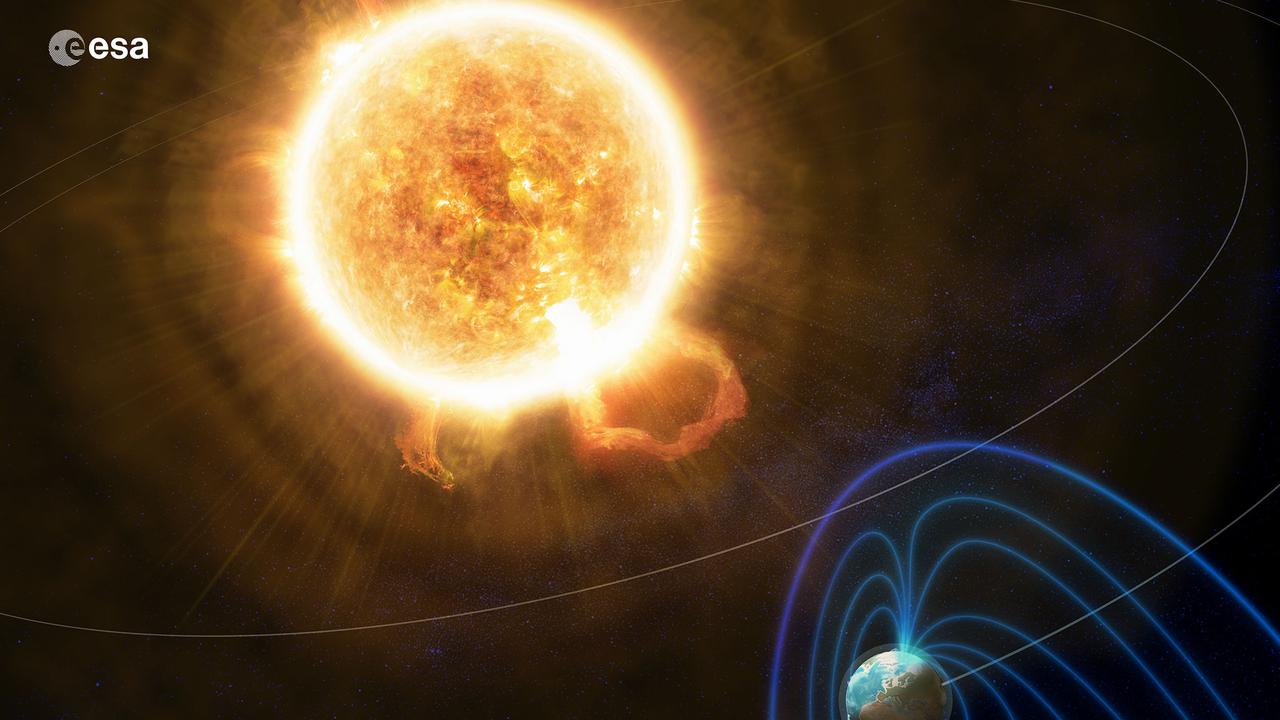 En konstnärs återgivning av ett solsystem med två planeter.
