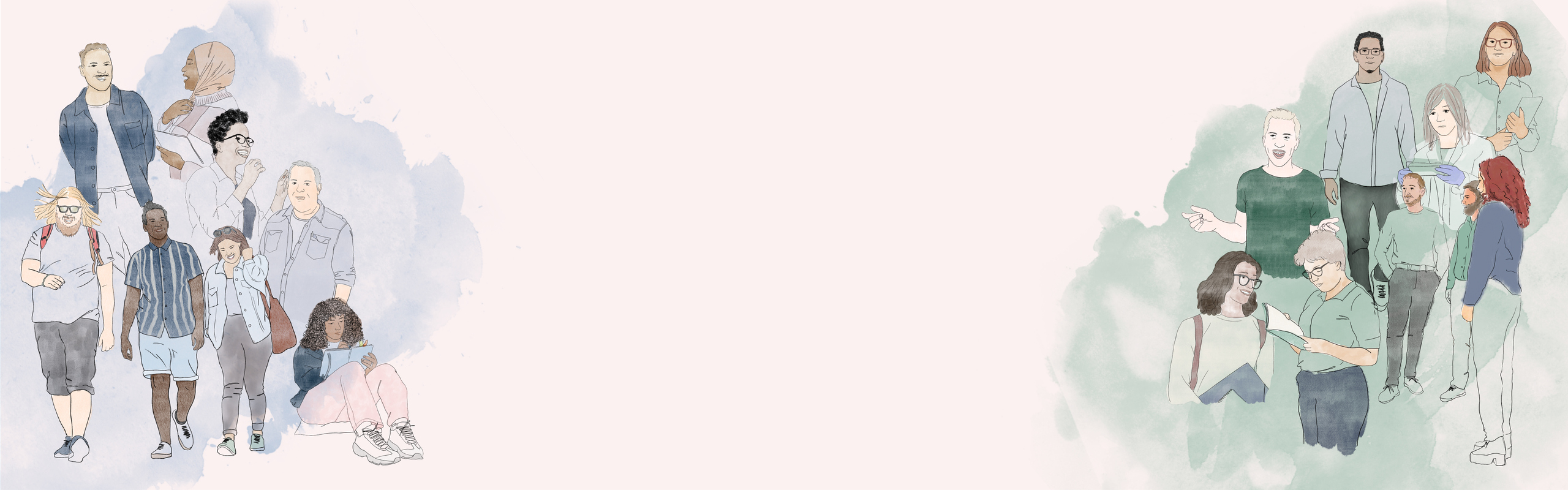 Illustration i kollageform av människor i olika åldrar.