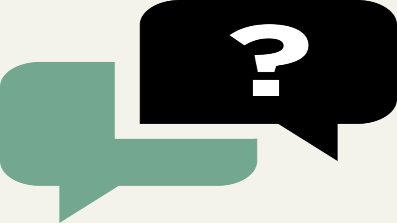 Illustration med två pratbubblor där den ena har ett frågetecken i sig. För att illustrera vanliga frågor, FAQ.