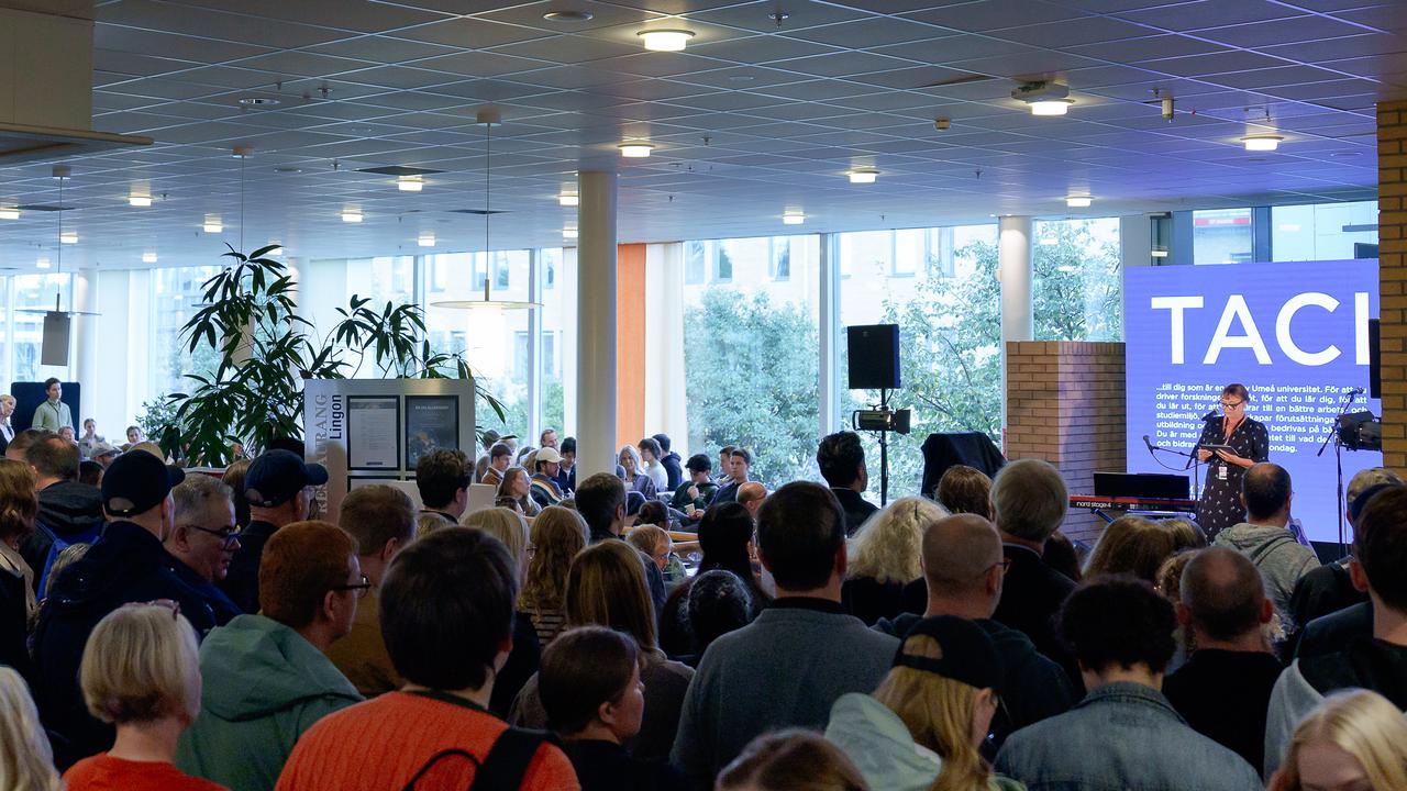 Publikhav framför rektor som talar. 