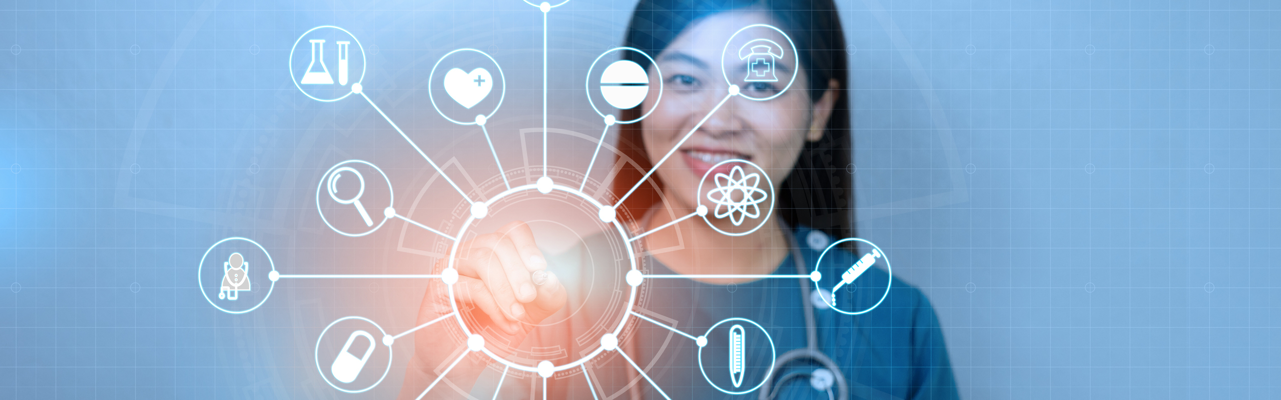 En tjen står i en medicinsk miljö