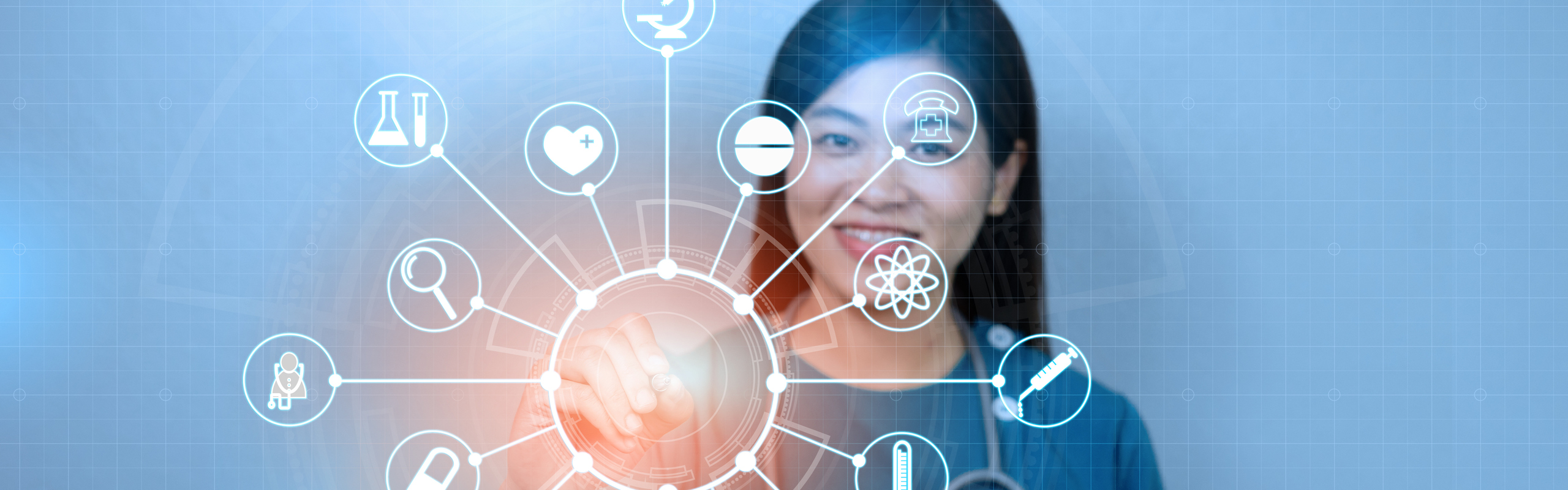 En tjen står i en medicinsk miljö