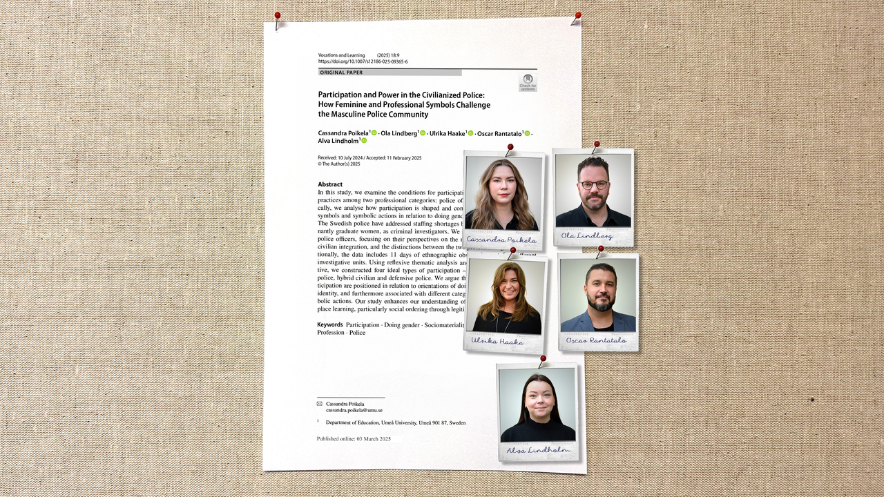 Cassandra har skrivit artikeln tillsammans med Ola Lindberg, Ulrika Haake, Oscar Rantatal och Alva Lindholm. Den utgör den andra publikationen i Cassandras avhandlingsprojekt med inriktning på arbete och lärande inom den civilianiserade polisen.