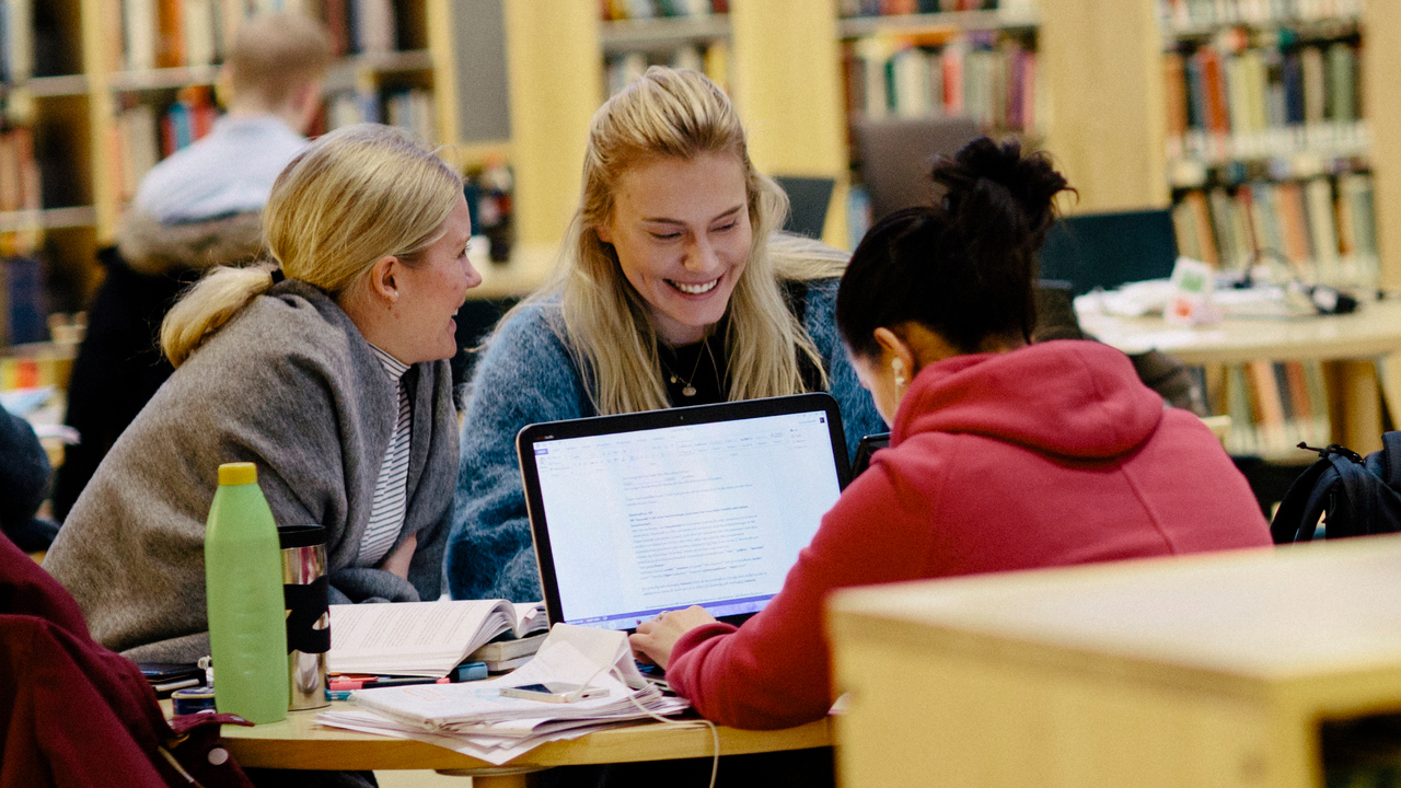 Bild på grupparbetande studenter