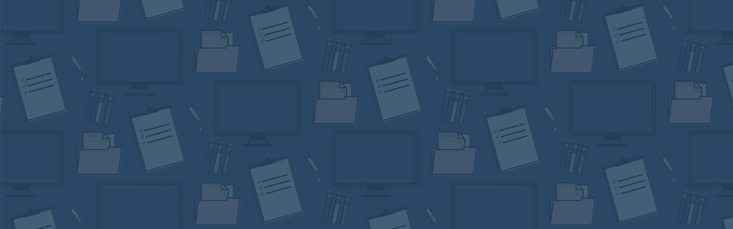 Illustrerat mönster med checklistor, dokumentmappar och provrör.