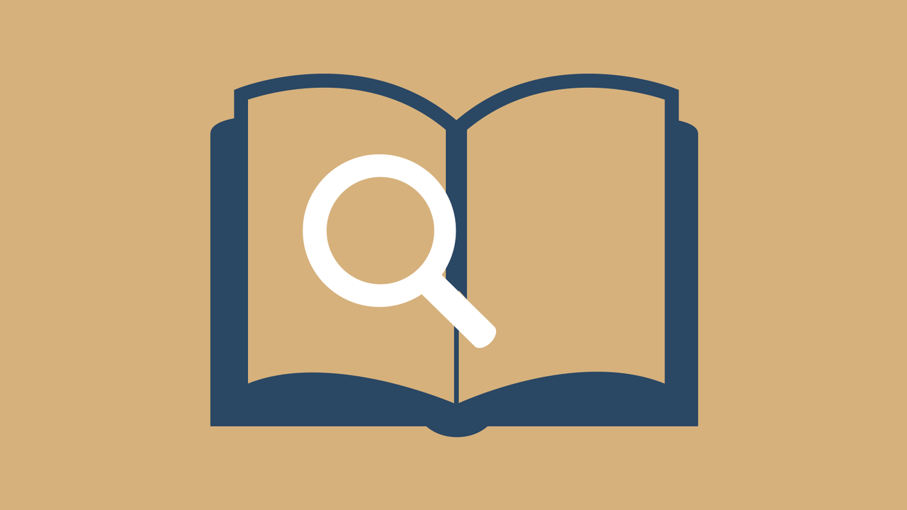 Illustrerad bok med ett förstoringsglas ovanpå