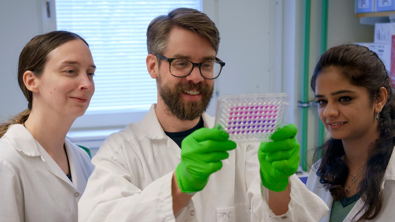 Magnus Ölander, postdoc in the Sixtlab, sharing exciting findings from an antibiotic discovery project with labhead Barbara Sixt and colleague Aakriti Singh.