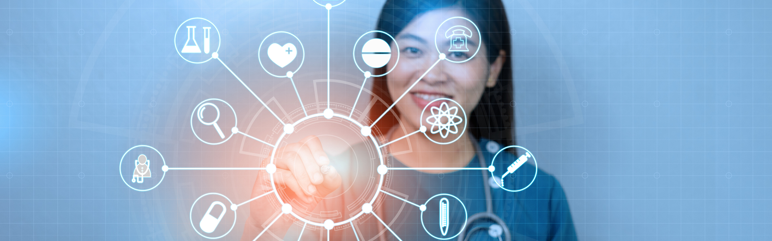 En tjen står i en medicinsk miljö