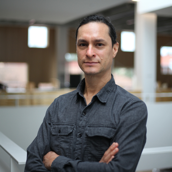 Julio Diarte Almada, Associate Professor, Umeå School of Architecture with spaces inside Architecture school as background