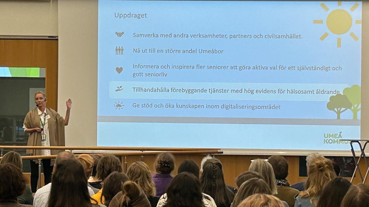 En kvinna som håller en presentation för en grupp människor.