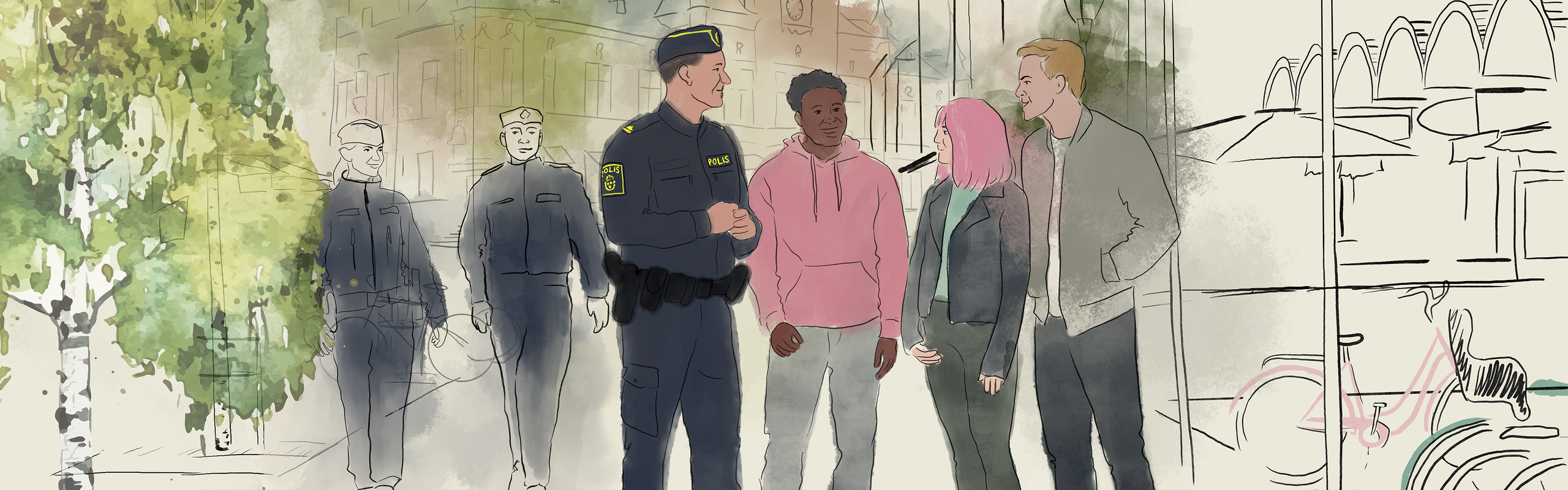 Illustrerar poliser i samhället som arbetar för brottsförebyggande och trygghetsskapande