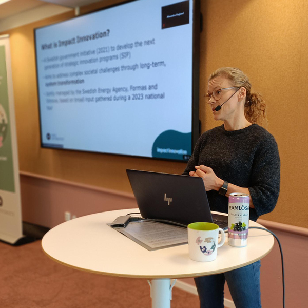 Johanna Gardeström talar inför publik.