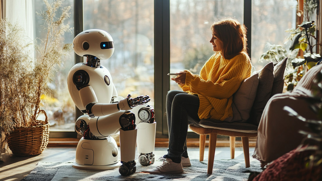 En människa umgås med en AI-varelse