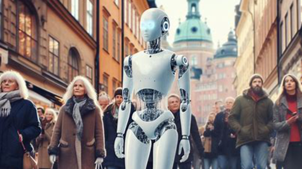 AI genererad bild av teknologins framfart i det svenska samhället.