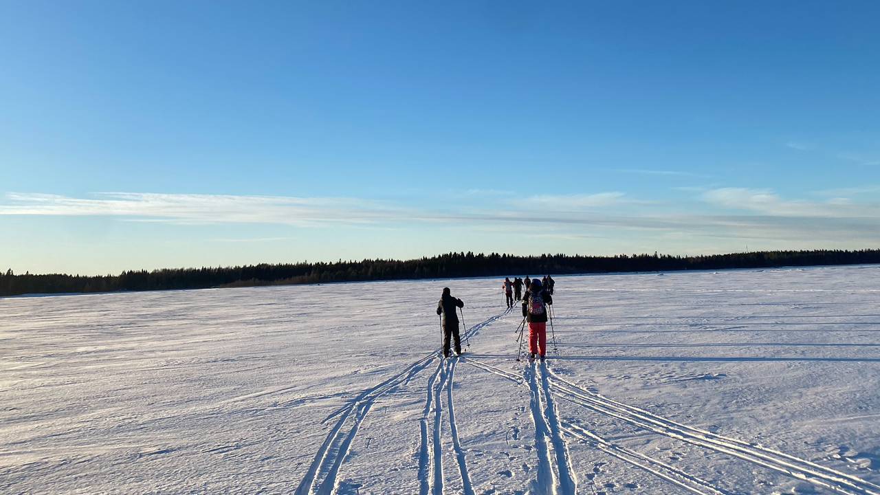 Människor åker skidor på havet