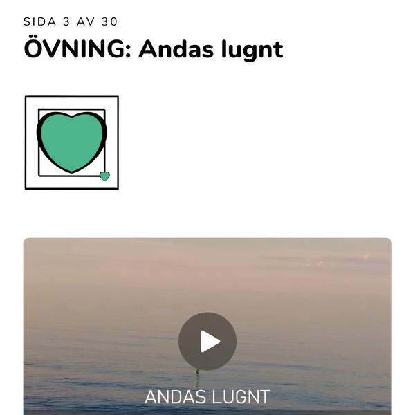 En skärmdump från en app med en övning som heter Andas lugnt.