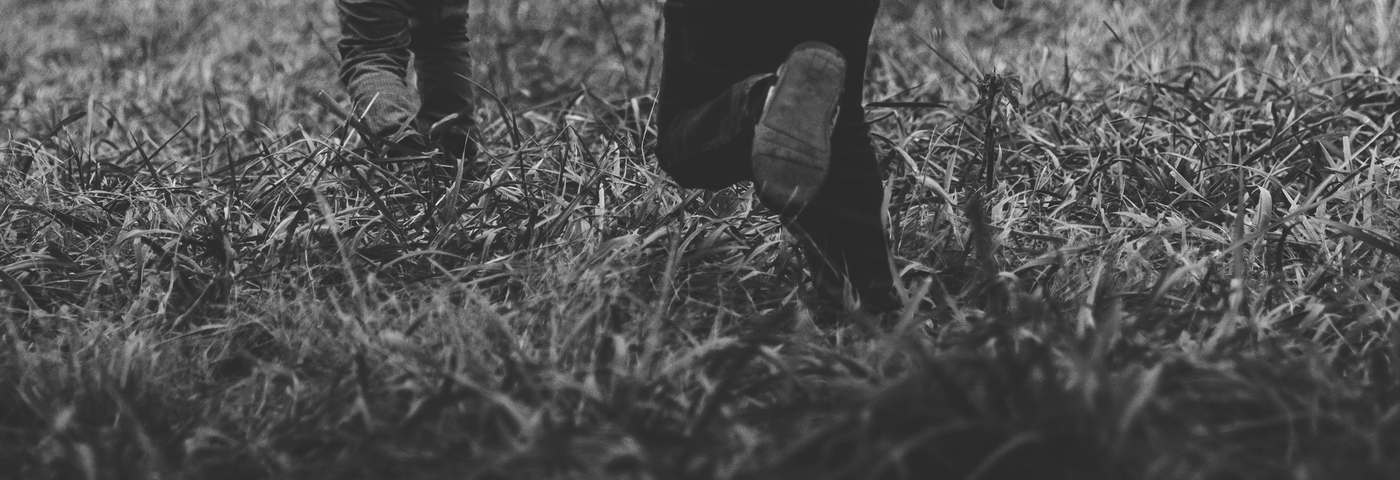 Barn springer på äng