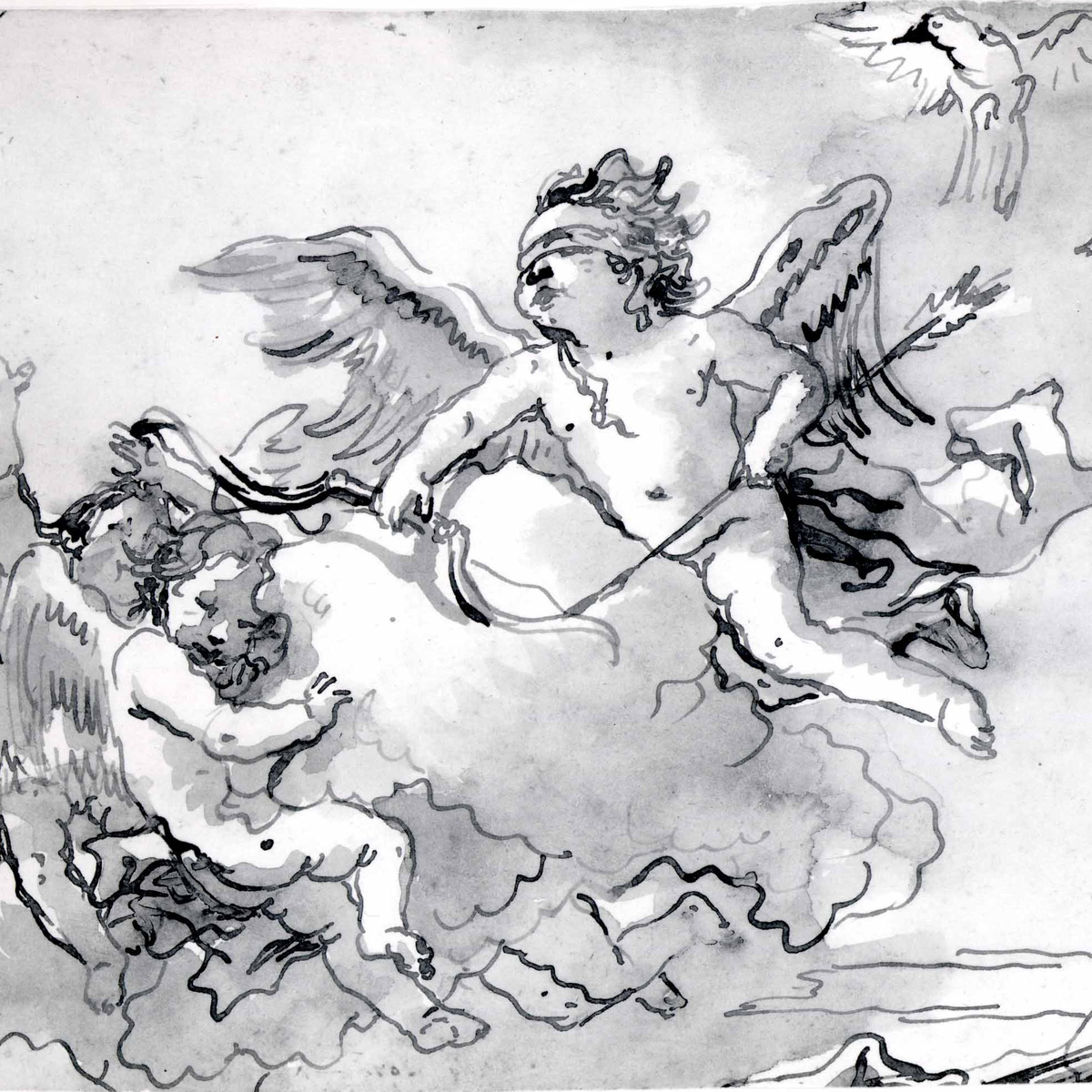 Teckninng av Amor med ögonbindel