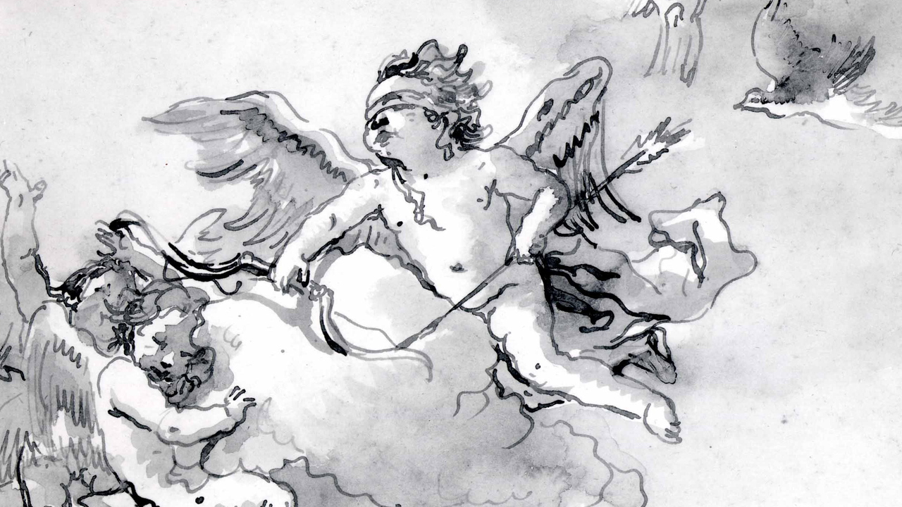 Teckninng av Amor med ögonbindel