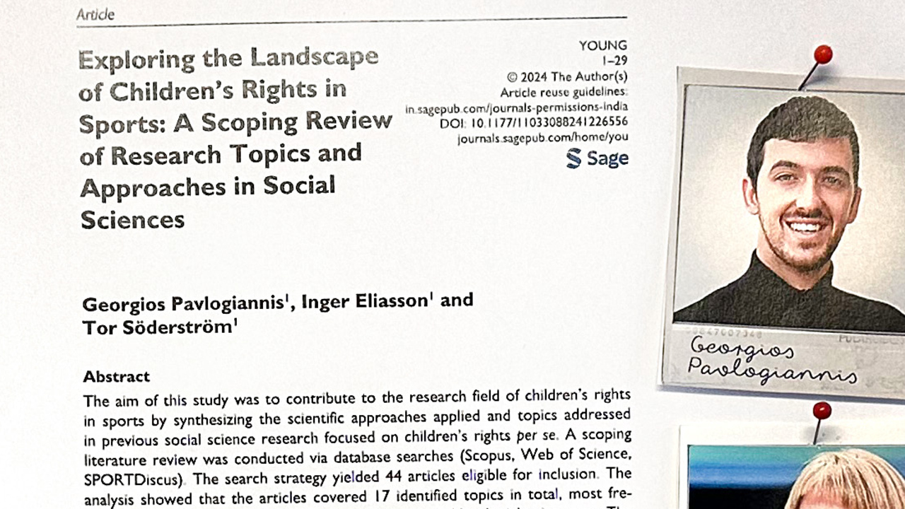 Georgios Pavlogiannis, Inger Eliasson och Tor Söderström har skrivit en artikel i tidskriften "Young - Nordic Journal of Youth Research".