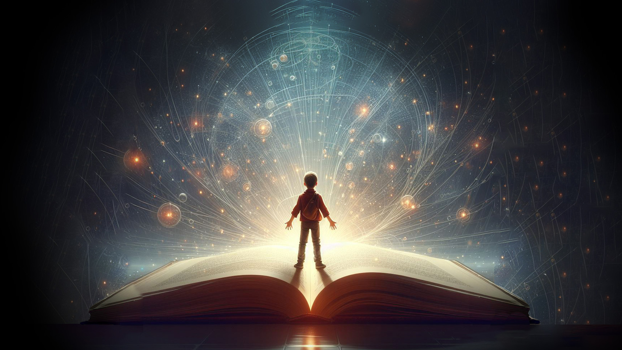 Ai-genererad bild på en pojke i en bok.