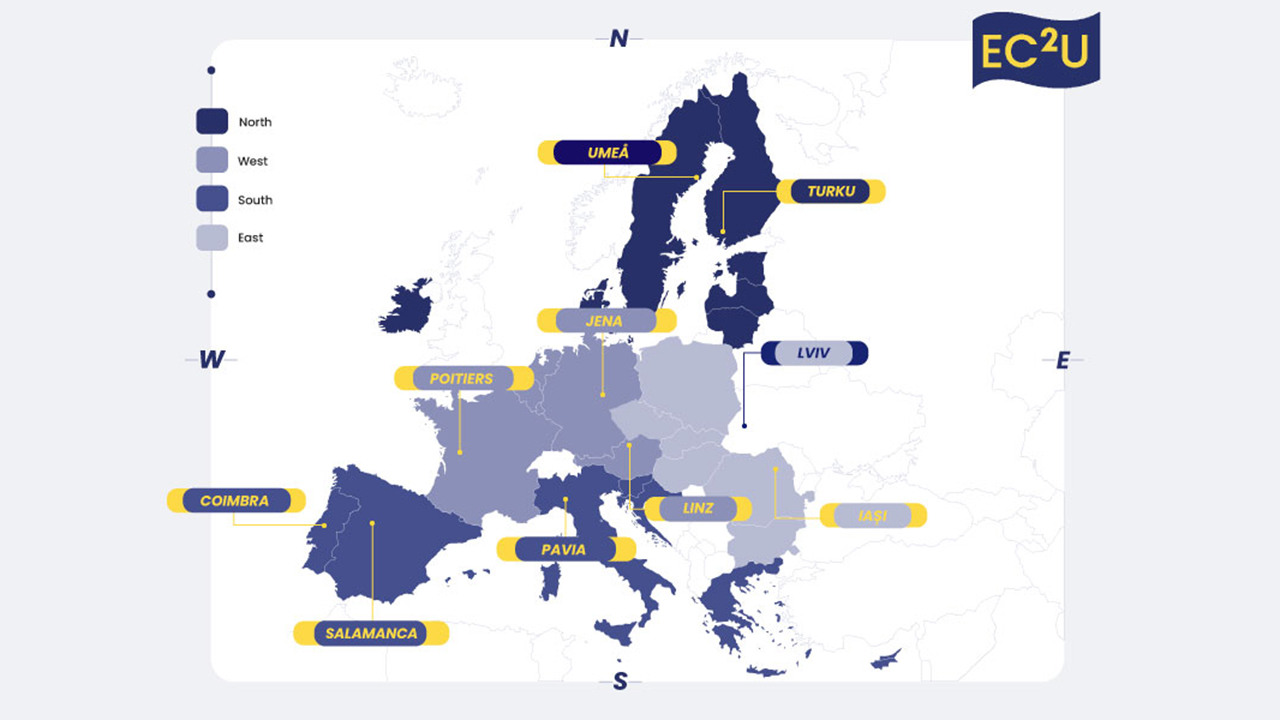 A European map with university cities