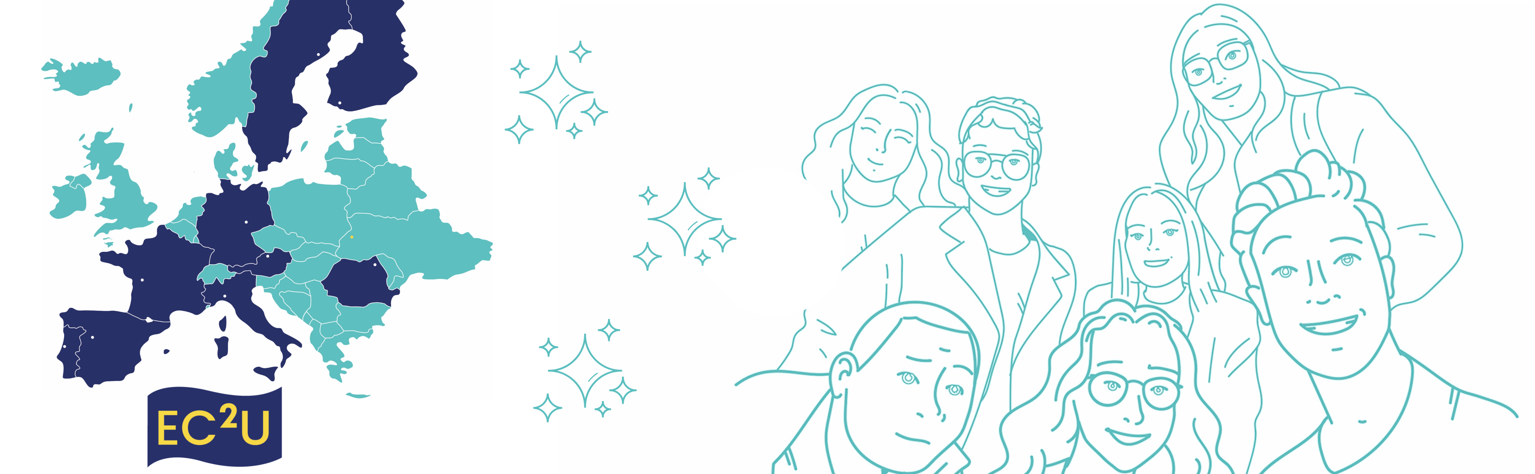 En karta över Europa med en grupp människor ritade på den.