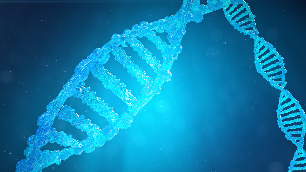 CRISPR-tekniken illustrerad som DNA-spiral med muterade gener som korrigerats med genteknik.