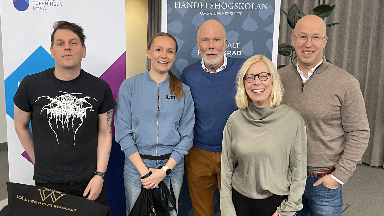 På bilden syns (från vänster): Erik Jonsson, Littfest, Sofi Andersson, Umeå Sport & Motion, Nils Paulson, Marknadsföreningen Umeå, Sofia Lundberg, Handelshögskolan och Mattias Hedlund, Frukthörnan i Umeå AB.
