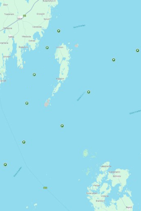 karta över kvarkenområdet med markeringar för provtagningar.