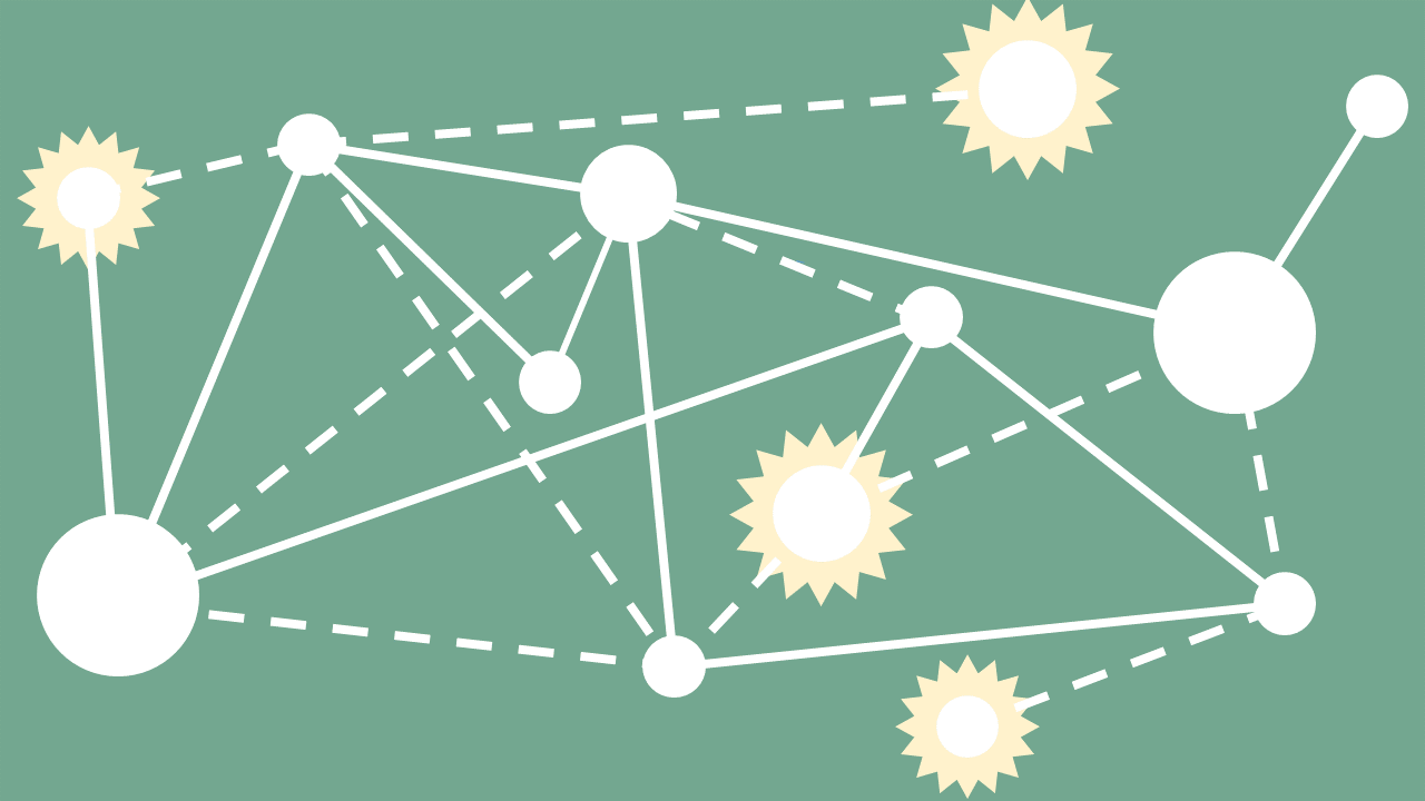 Stiliserad bild av kopplingar och ljuspunkter i ett nätverk.
