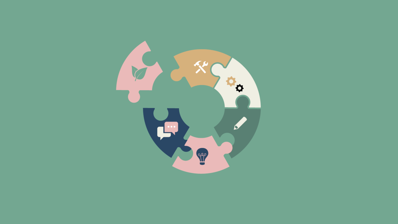 Illustration av pussel i form av ett nav som ska representera UTRI, Umeå Transformation Research Inititive