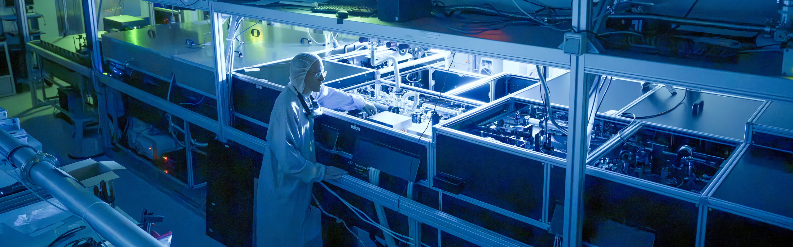 Laszlo Veisz aligning the Light Wave Synthesizer 100 (LWS100) laser at the Relativistic Attosecond Physics Laboratory (REAL), Department of Physics