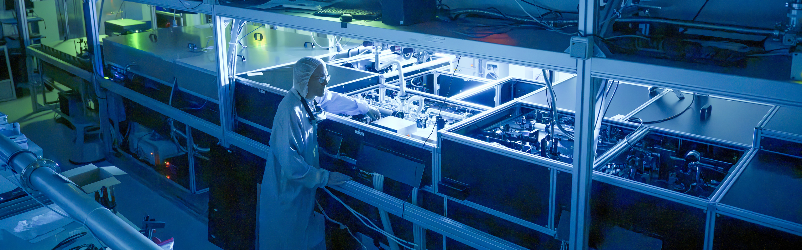 Laszlo Veisz aligning the Light Wave Synthesizer 100 (LWS100) laser at the Relativistic Attosecond Physics Laboratory (REAL), Department of Physics
