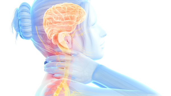 Illustration som visar en person med nacksmärta.