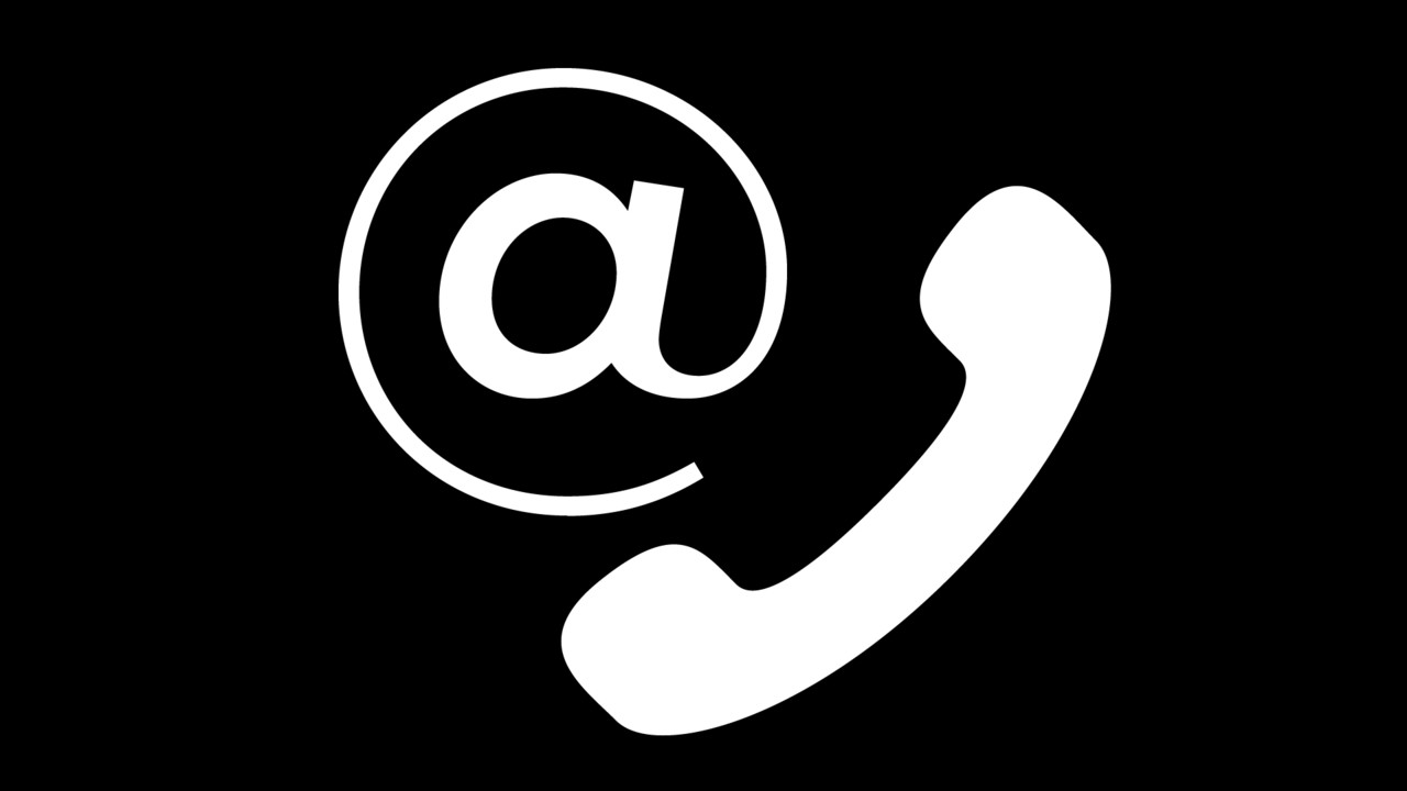 Graphic @-sign and a thelephone reciecer in white on a black background