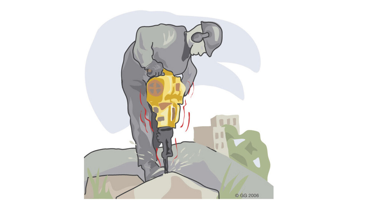 Illustration på arbetare som använder en vibrerande maskin