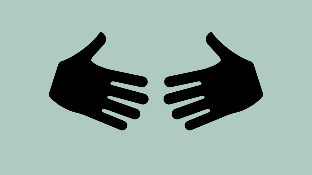 Illustration där två händer möts i ett handslag.
