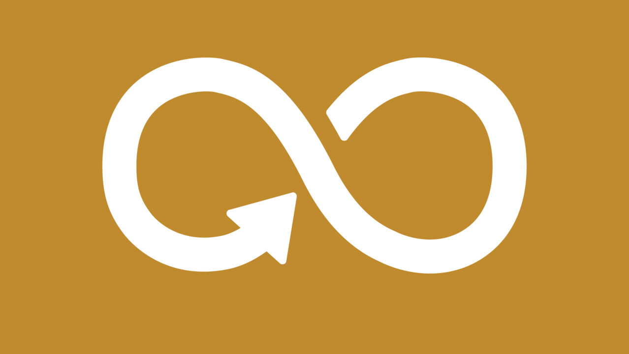 Arrow shaped as an infinity symbol symbolising reuse and sustainability.