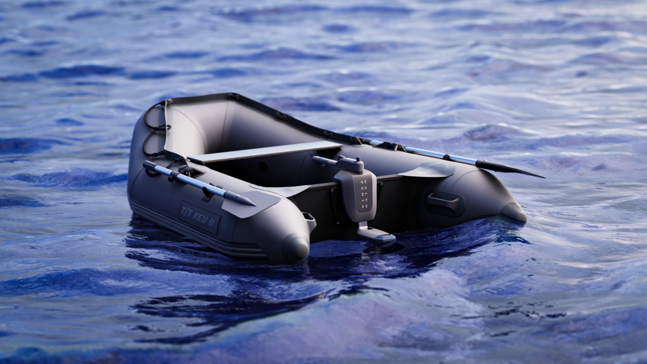 Final result mounted on a two-metre inflatable rubber boat.