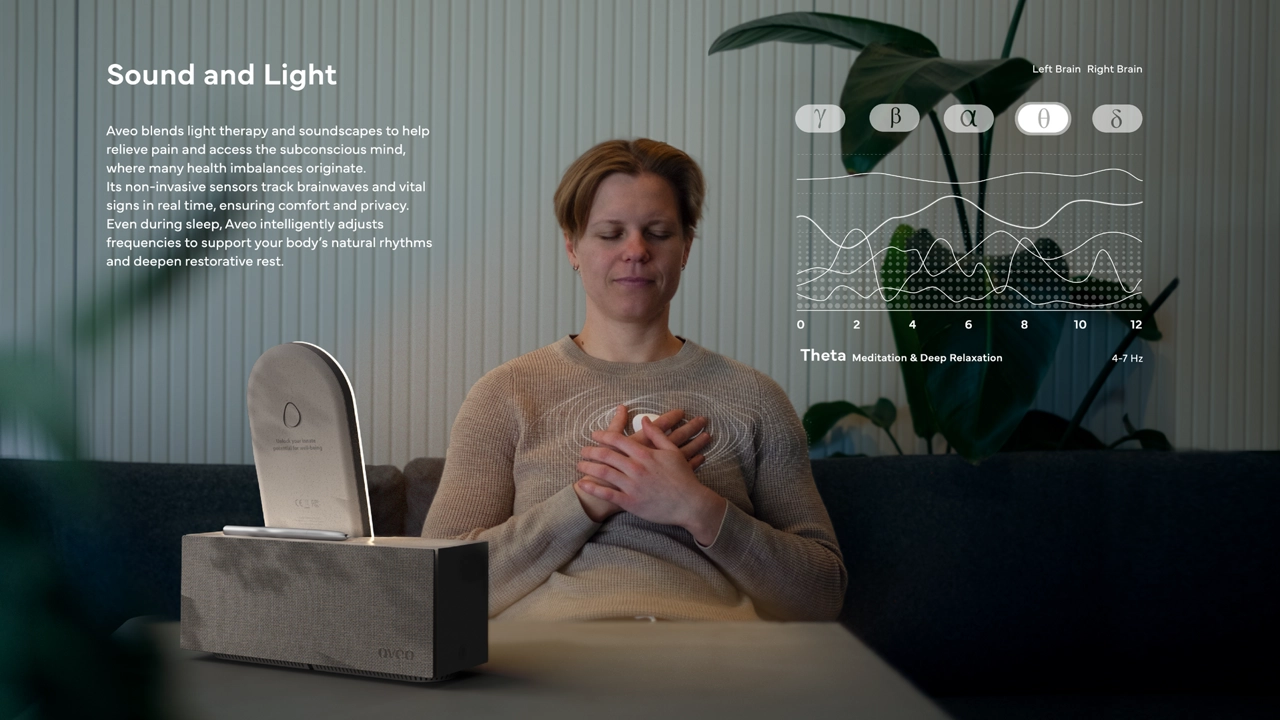 Context: Aveo teaches how to initiate shifts towards well-being through guided breathwork and meditation, and explains how the practices benefit your health through bio- and brainwave sensing technologies.