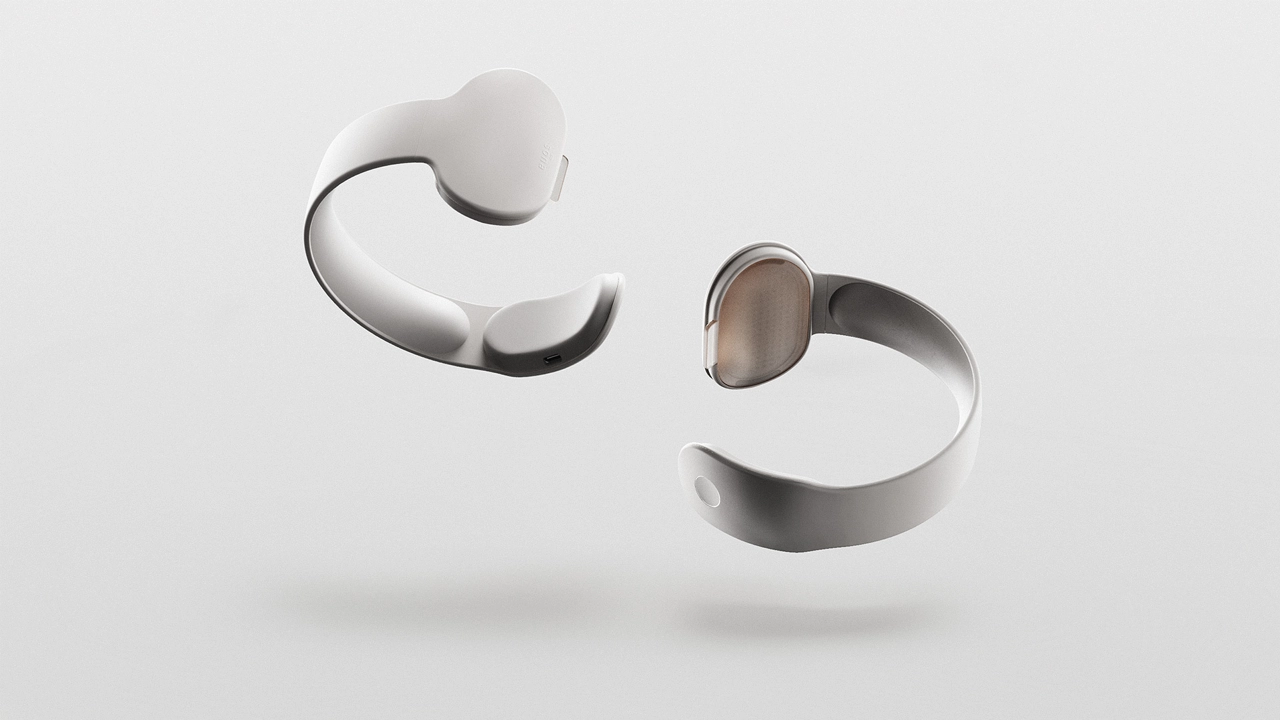 Minimalistic Sona neck cuff design shown in a product render, highlighting clean surfaces and an approachable look for user trust.