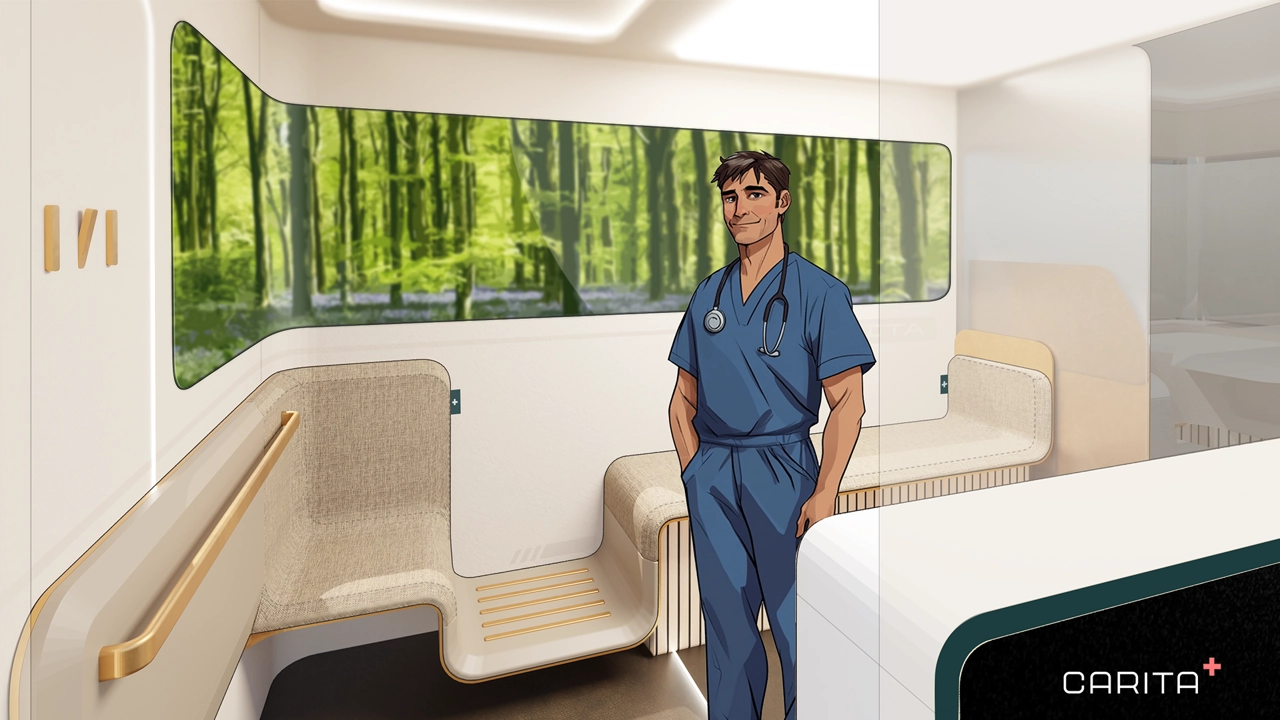 Nurse & Carita welcoming the patient inside.