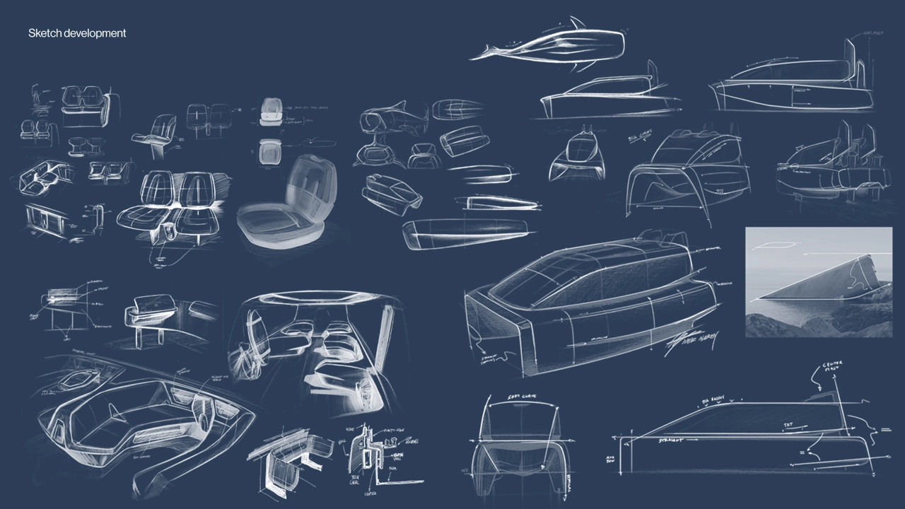 Sketch development for interior and exterior design.