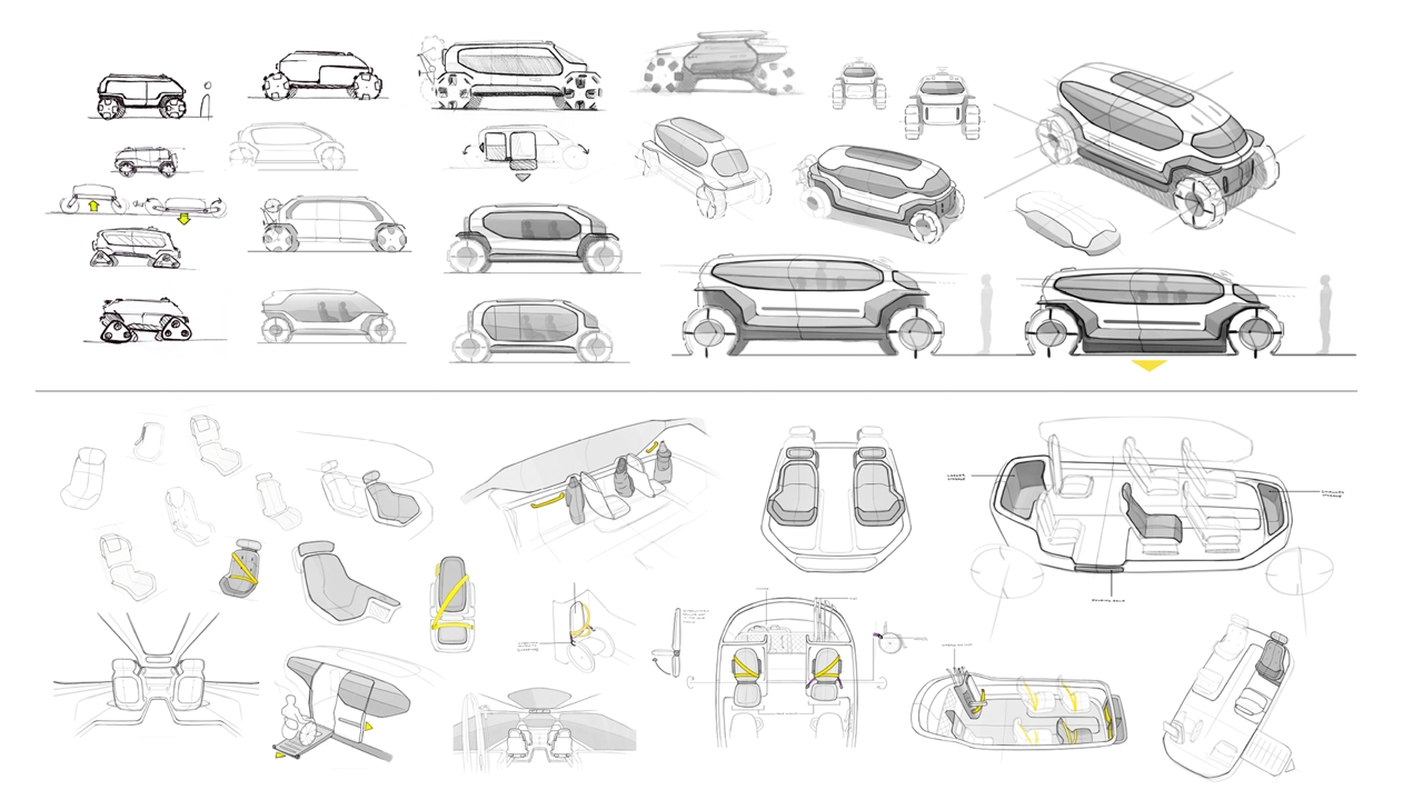 Exterior and interior sketches.