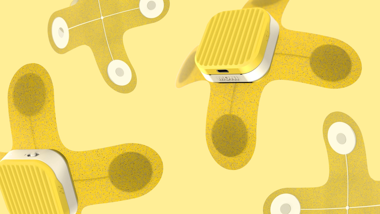 Render of product hardware. Uterine contractions are measured with EMG technology via electrodes.