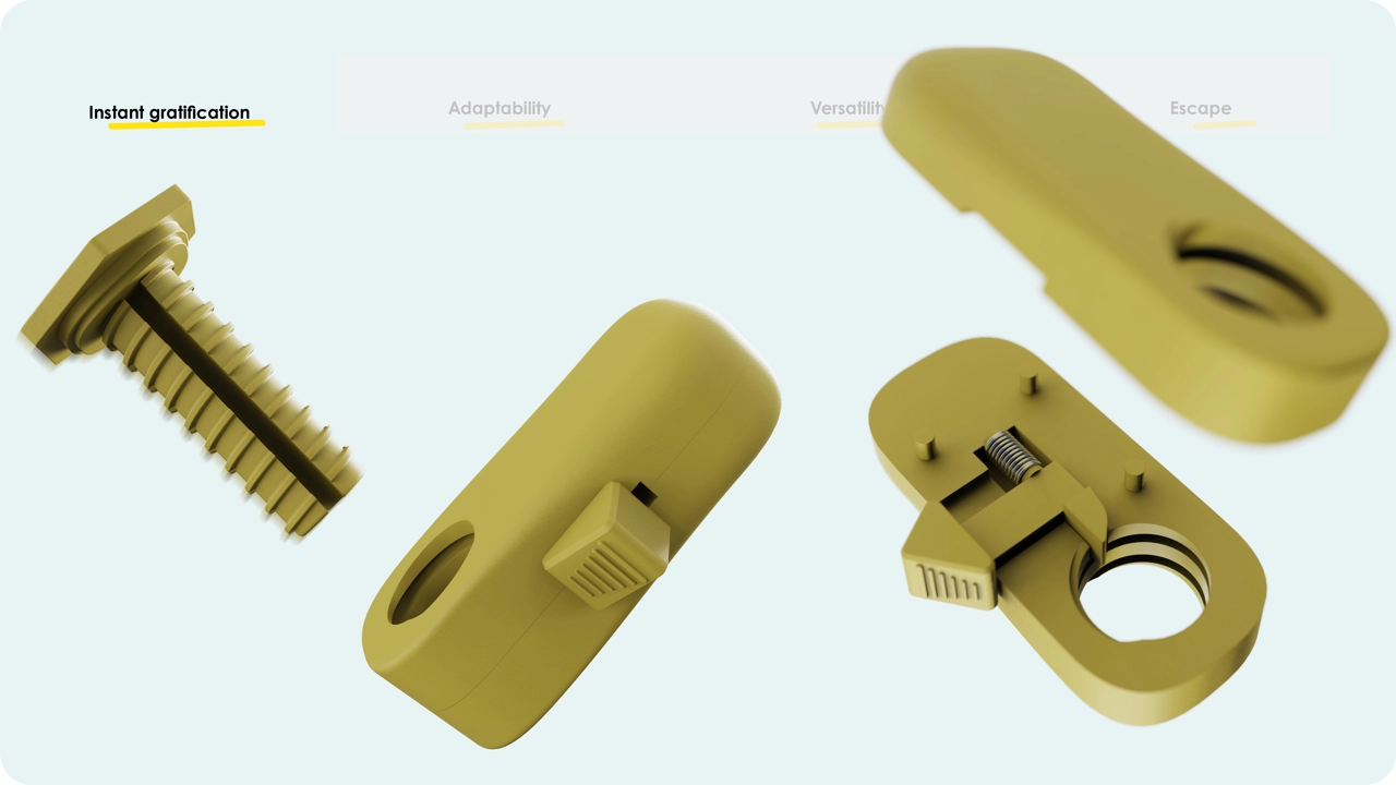 The clicking sound confirms the user in correct assembly, giving a sense of achievement.